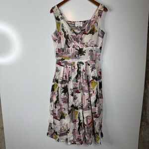 Lazybones Cityscape Fifties Style Sleeveless Dress Size Medium‎